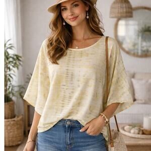 Patrizia Luca Milano Batwing Blouse XS Yellow Watercolor Dolman Sleeve Top NWT